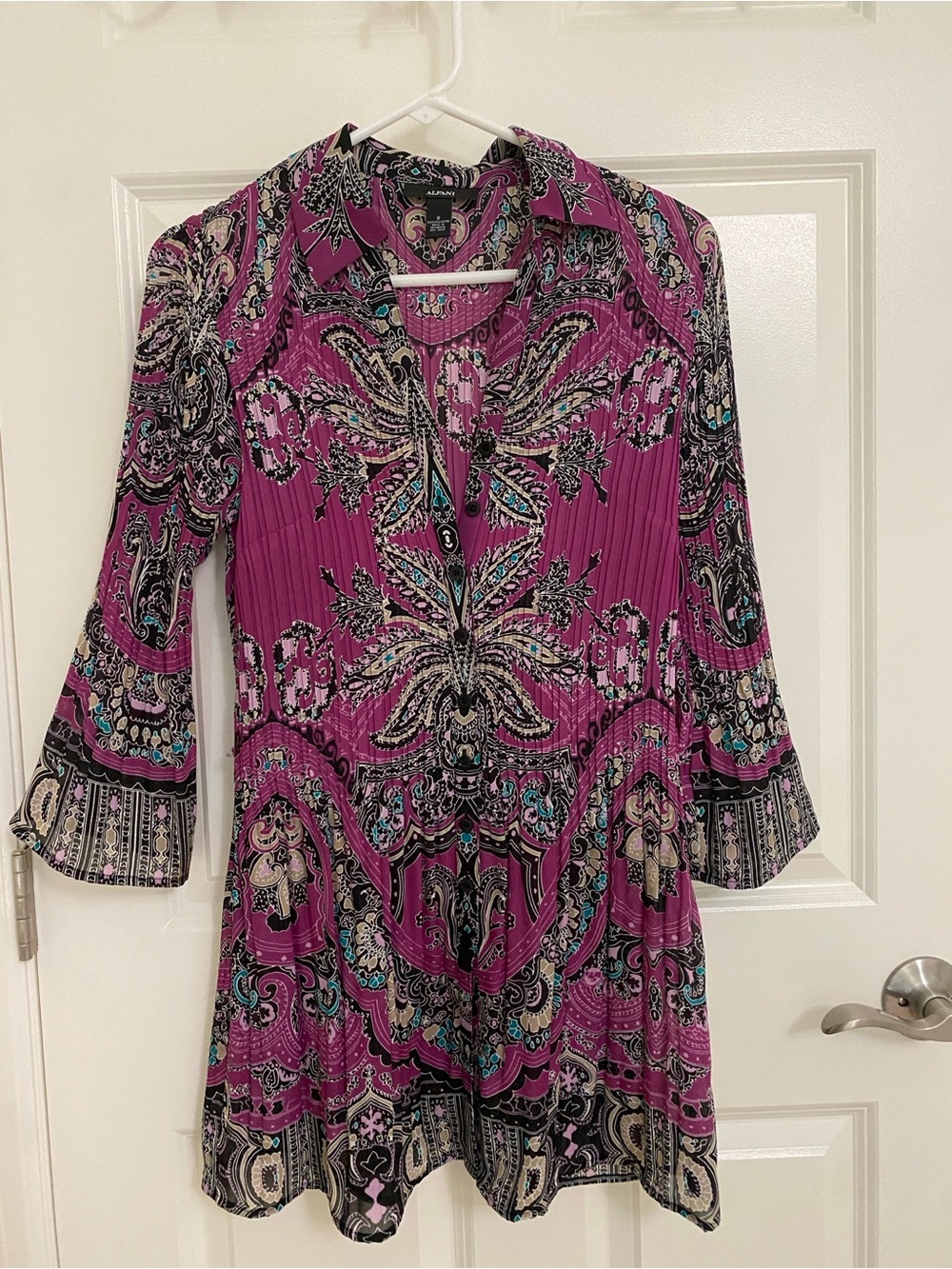 Alfani Fuchsia Paisley-Print Mini Shirt Dress